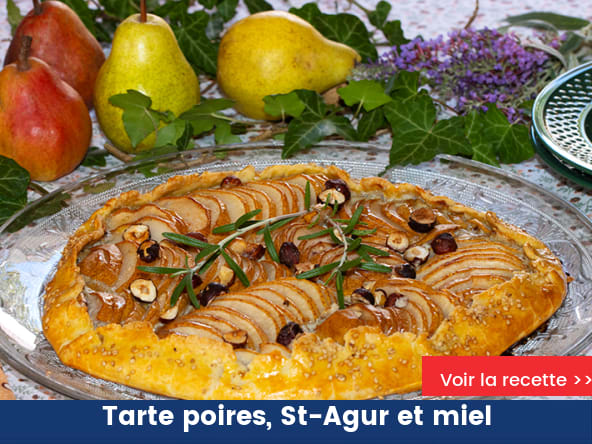 Tarte rustique aux poires à la crème de St-Agur et au miel